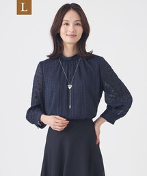 【L】【ウォッシャブル】シフォンカットジャガードブラウス
