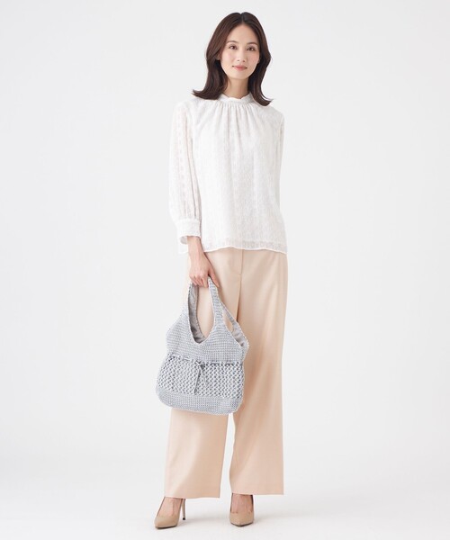TRANS WORK(トランスワーク)の「【L】【ウォッシャブル】シフォンカットジャガードブラウス(シャツ/ブラウス・レディース・オフホワイト/ネイビー・46/44)」の10枚目の写真