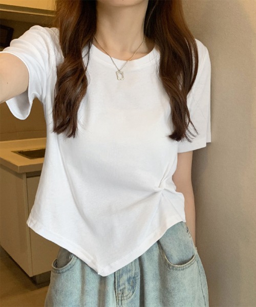 Miniministore(ミニミニストア)の「アシンメトリーTシャツ半袖クルーネックt(Tシャツ/カットソー・レディース・ブラック/ブルー/チェリーピンク/ホワイト/イエロー・FREE)」の17枚目の写真