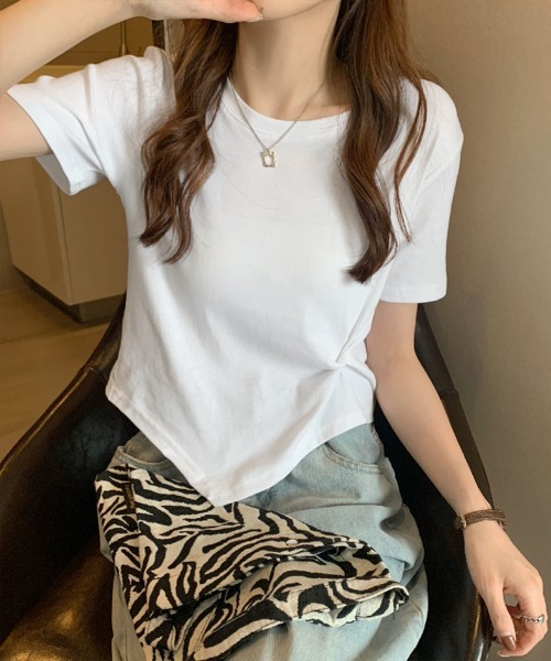 Miniministore(ミニミニストア)の「アシンメトリーTシャツ半袖クルーネックt(Tシャツ/カットソー・レディース・ブラック/ブルー/チェリーピンク/ホワイト/イエロー・FREE)」の18枚目の写真