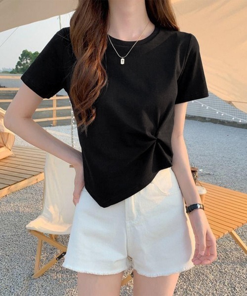 Miniministore(ミニミニストア)の「アシンメトリーTシャツ半袖クルーネックt(Tシャツ/カットソー・レディース・ブラック/ブルー/チェリーピンク/ホワイト/イエロー・FREE)」の19枚目の写真