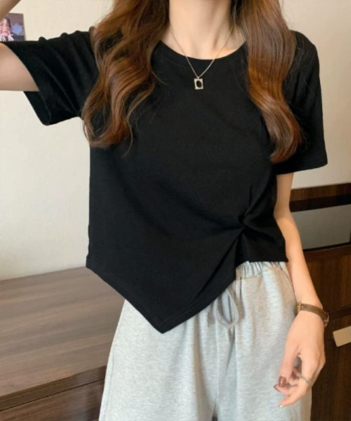 Miniministore(ミニミニストア)の「アシンメトリーTシャツ半袖クルーネックt(Tシャツ/カットソー・レディース・ブラック/ブルー/チェリーピンク/ホワイト/イエロー・FREE)」の22枚目の写真