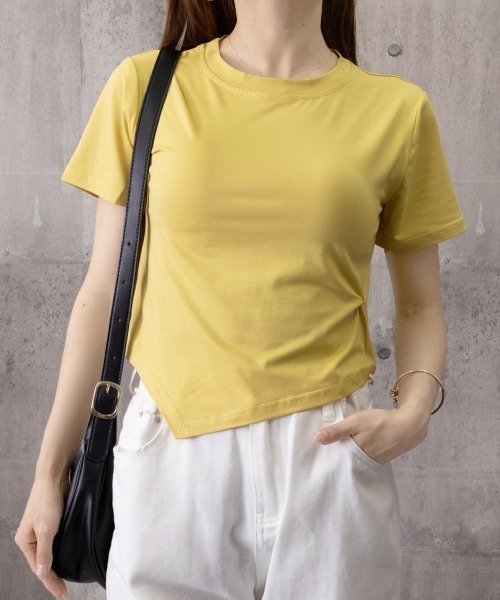 Miniministore(ミニミニストア)の「アシンメトリーTシャツ半袖クルーネックt(Tシャツ/カットソー・レディース・ブラック/ブルー/チェリーピンク/ホワイト/イエロー・FREE)」の9枚目の写真