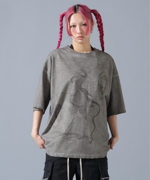DANKE SCHON(ダンケシェーン)の「DankeSchon/ダンケシェーン/SPRAY BURN SST COCKATRICE(Tシャツ/カットソー・レディース・ベージュ・M/L)」の1枚目の写真
