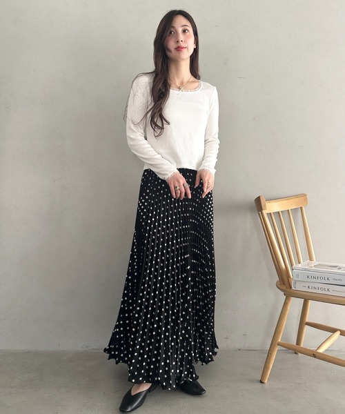 MYMOOD.(マイムード)の「ドットプリーツロングスカート きれいめシーンにぴったりフレアスカート(スカート・レディース・ブラック/アイボリー・FREE)」の18枚目の写真