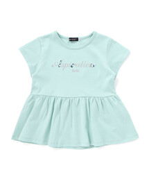BeBe（ベベ）の「ロゴ刺しゅうペプラムフリル天竺半袖Tシャツ（Tシャツ/カットソー）」