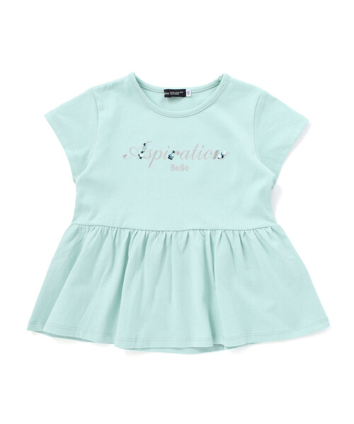 BeBe（ベベ）の「ロゴ刺しゅうペプラムフリル天竺半袖Tシャツ（Tシャツ/カットソー・キッズ・グリーン/イエロー・140cm/130cm/120cm/150cm/110cm）」の2枚目の写真