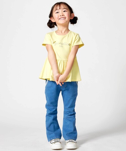 BeBe（ベベ）の「ロゴ刺しゅうペプラムフリル天竺半袖Tシャツ（Tシャツ/カットソー・キッズ・グリーン/イエロー・140cm/130cm/120cm/150cm/110cm）」の4枚目の写真