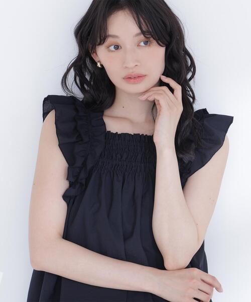 NATURAL BEAUTY BASIC（ナチュラルビューティーベーシック）の「フリルスリーブチュニック（シャツ/ブラウス・レディース・ブラック/オフホワイト/オレンジ/レッド・FREE）」の3枚目の写真