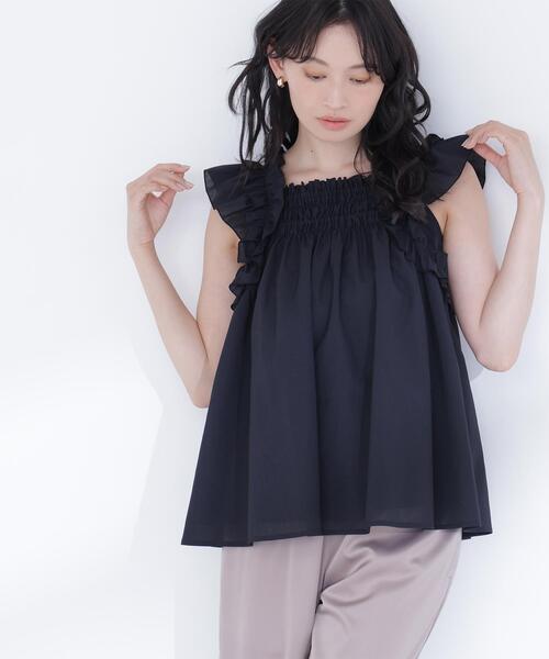 NATURAL BEAUTY BASIC（ナチュラルビューティーベーシック）の「フリルスリーブチュニック（シャツ/ブラウス・レディース・ブラック/オフホワイト/オレンジ/レッド・FREE）」の7枚目の写真