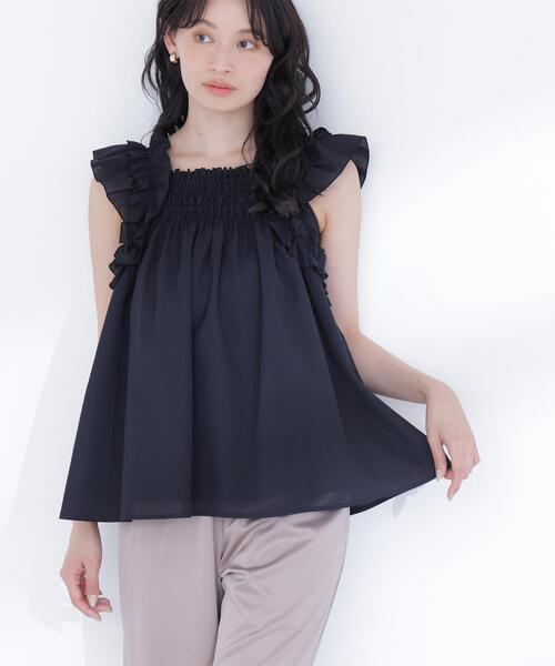 NATURAL BEAUTY BASIC（ナチュラルビューティーベーシック）の「フリルスリーブチュニック（シャツ/ブラウス・レディース・ブラック/オフホワイト/オレンジ/レッド・FREE）」の11枚目の写真