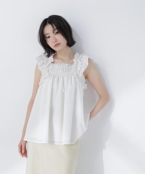 NATURAL BEAUTY BASIC（ナチュラルビューティーベーシック）の「フリルスリーブチュニック（シャツ/ブラウス・レディース・ブラック/オフホワイト/オレンジ/レッド・FREE）」の20枚目の写真
