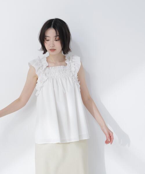 NATURAL BEAUTY BASIC（ナチュラルビューティーベーシック）の「フリルスリーブチュニック（シャツ/ブラウス・レディース・ブラック/オフホワイト/オレンジ/レッド・FREE）」の22枚目の写真