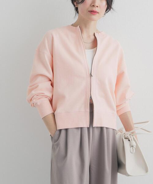 URBAN RESEARCH DOORS(アーバンリサーチドアーズ)の「『WEB/一部店舗限定カラー』コットンスウェットジップカーディガン|スウェットカーデ/大人カジュアル/羽織/春服(カーディガン/ボレロ・レディース・ネイビー/グレー/ピンク/ホワイト系その他・FREE)」の4枚目の写真