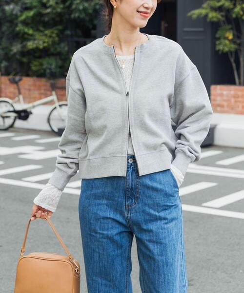 URBAN RESEARCH DOORS(アーバンリサーチドアーズ)の「『WEB/一部店舗限定カラー』コットンスウェットジップカーディガン|スウェットカーデ/大人カジュアル/羽織/春服(カーディガン/ボレロ・レディース・ネイビー/グレー/ピンク/ホワイト系その他・FREE)」の13枚目の写真