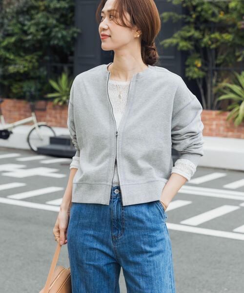 URBAN RESEARCH DOORS(アーバンリサーチドアーズ)の「『WEB/一部店舗限定カラー』コットンスウェットジップカーディガン|スウェットカーデ/大人カジュアル/羽織/春服(カーディガン/ボレロ・レディース・ネイビー/グレー/ピンク/ホワイト系その他・FREE)」の15枚目の写真