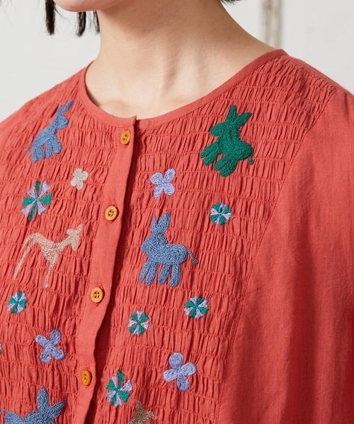 Jocomomola(ホコモモラ)の「Baile animal アニマル刺繍ワンピース(ワンピース・レディース・レッド/グレー・40)」の6枚目の写真