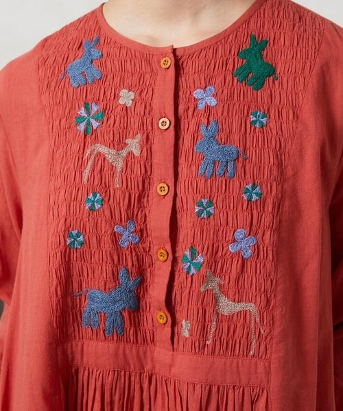 Jocomomola(ホコモモラ)の「Baile animal アニマル刺繍ワンピース(ワンピース・レディース・レッド/グレー・40)」の7枚目の写真