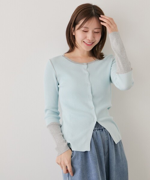 Jayro(ジャイロ)の「配色クルーネックカーディガン(カーディガン/ボレロ・レディース・グレー/サックスブルー/ベージュ・M)」の3枚目の写真