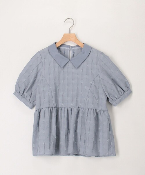 MICO COULIER（ミコクリエ）の「カットジャガード衿付きウエスト切替ブラウス（シャツ/ブラウス・レディース・サックスブルー/オフホワイト/ネイビー・38）」の3枚目の写真