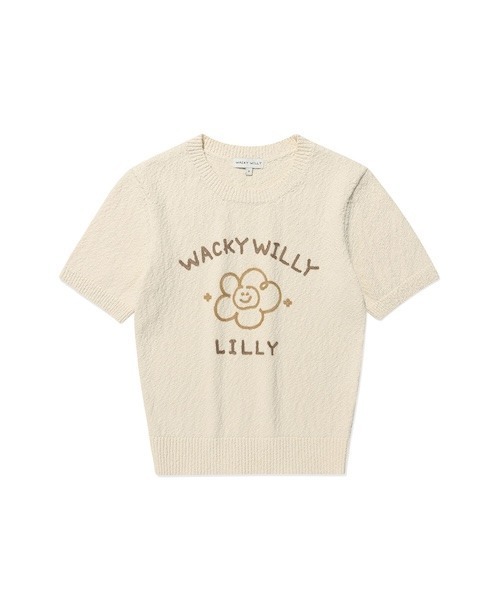 Wacky WiLLy(ワッキーウィリー)の「WOMEN'S BIG LILY GRAPHIC SHORT SLEEVE KNIT(ニット/セーター・レディース・ブルー/クリーム/グリーン・SMALL/MEDIUM/LARGE)」の2枚目の写真
