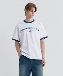 スウェグバー3591 レタリングセミオーバーフィットオフホワイトリンガー半袖Tシャツ