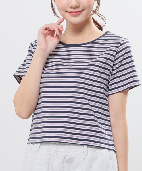 Honeys(ハニーズ)の「マルチボーダートップス(Tシャツ/カットソー・レディース・オレンジ系1/グレー系1/ネイビー系1/ホワイト系1・L/M/S)」の3枚目の写真