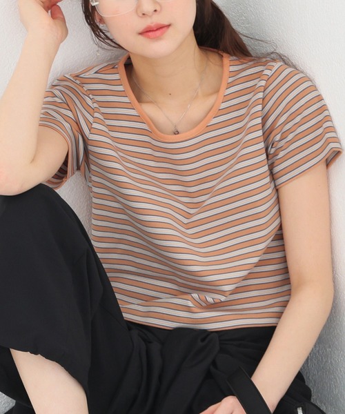 Honeys(ハニーズ)の「マルチボーダートップス(Tシャツ/カットソー・レディース・オレンジ系1/グレー系1/ネイビー系1/ホワイト系1・L/M/S)」の4枚目の写真