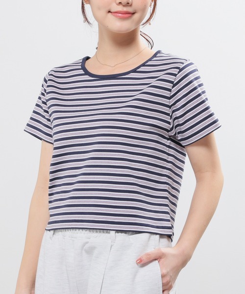 Honeys(ハニーズ)の「マルチボーダートップス(Tシャツ/カットソー・レディース・オレンジ系1/グレー系1/ネイビー系1/ホワイト系1・L/M/S)」の6枚目の写真