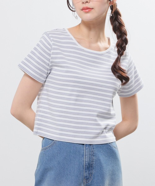Honeys(ハニーズ)の「マルチボーダートップス(Tシャツ/カットソー・レディース・オレンジ系1/グレー系1/ネイビー系1/ホワイト系1・L/M/S)」の8枚目の写真