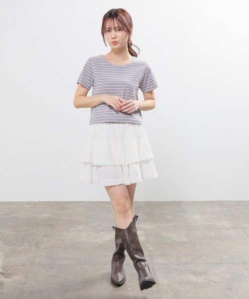 Honeys(ハニーズ)の「マルチボーダートップス(Tシャツ/カットソー・レディース・オレンジ系1/グレー系1/ネイビー系1/ホワイト系1・L/M/S)」の9枚目の写真