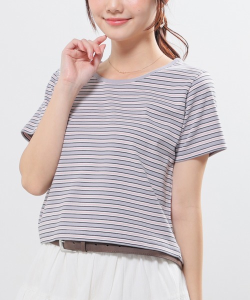 Honeys(ハニーズ)の「マルチボーダートップス(Tシャツ/カットソー・レディース・オレンジ系1/グレー系1/ネイビー系1/ホワイト系1・L/M/S)」の10枚目の写真