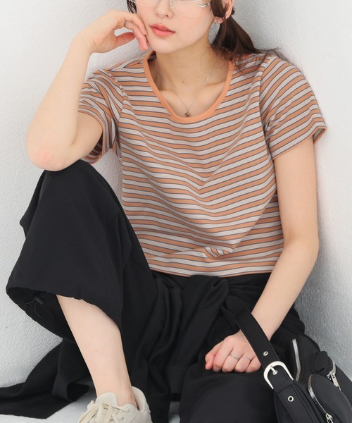 Honeys(ハニーズ)の「マルチボーダートップス(Tシャツ/カットソー・レディース・オレンジ系1/グレー系1/ネイビー系1/ホワイト系1・L/M/S)」の12枚目の写真
