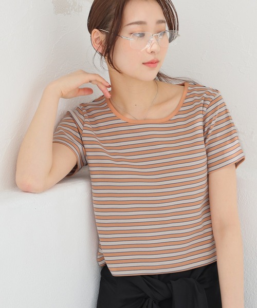 Honeys(ハニーズ)の「マルチボーダートップス(Tシャツ/カットソー・レディース・オレンジ系1/グレー系1/ネイビー系1/ホワイト系1・L/M/S)」の13枚目の写真