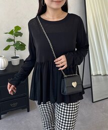 袖シャーリングシアーペプラムロンＴ