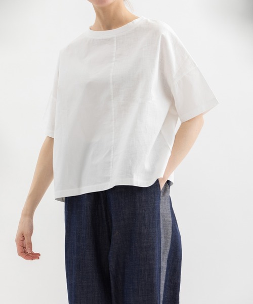 nop de nod(ノップドゥノッド)の「misc布帛Tシャツ(Tシャツ/カットソー・レディース・ネイビー/ブラウン/グレー/オフホワイト・3)」の2枚目の写真