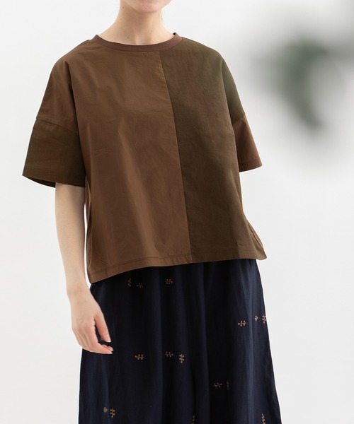 nop de nod(ノップドゥノッド)の「misc布帛Tシャツ(Tシャツ/カットソー・レディース・ネイビー/ブラウン/グレー/オフホワイト・3)」の7枚目の写真