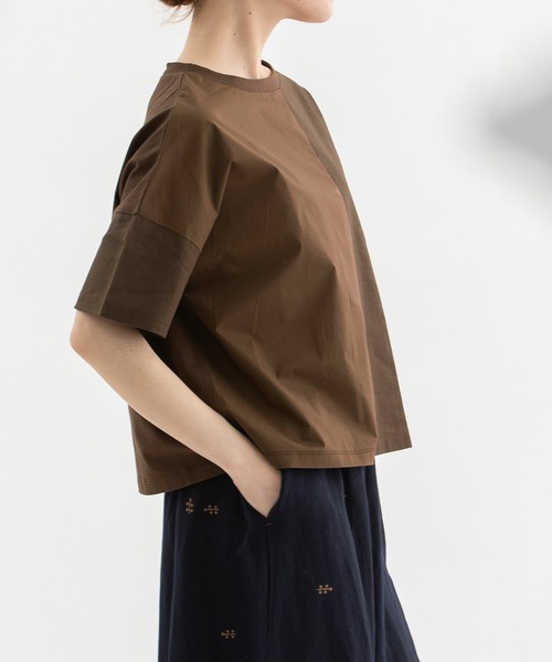 nop de nod(ノップドゥノッド)の「misc布帛Tシャツ(Tシャツ/カットソー・レディース・ネイビー/ブラウン/グレー/オフホワイト・3)」の8枚目の写真