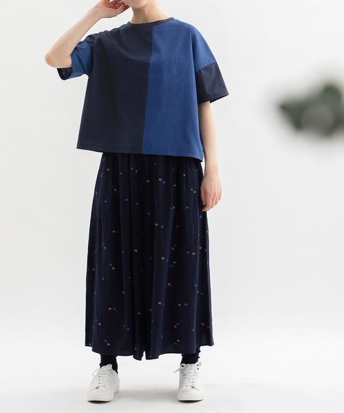 nop de nod(ノップドゥノッド)の「misc布帛Tシャツ(Tシャツ/カットソー・レディース・ネイビー/ブラウン/グレー/オフホワイト・3)」の11枚目の写真