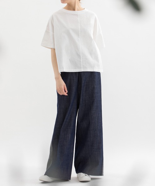 nop de nod(ノップドゥノッド)の「misc布帛Tシャツ(Tシャツ/カットソー・レディース・ネイビー/ブラウン/グレー/オフホワイト・3)」の17枚目の写真