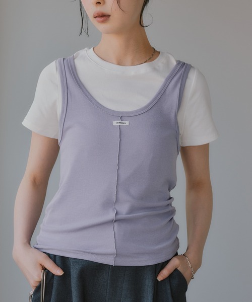 210nouve(トゥージュヌーブ)の「タンクセット レイヤード デザイン Tシャツ(Tシャツ/カットソー・レディース・パープル/イエロー/グレー/ネイビー・FREE)」の3枚目の写真