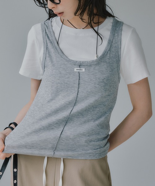 210nouve(トゥージュヌーブ)の「タンクセット レイヤード デザイン Tシャツ(Tシャツ/カットソー・レディース・パープル/イエロー/グレー/ネイビー・FREE)」の2枚目の写真