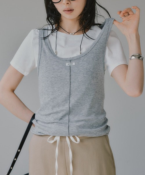 210nouve(トゥージュヌーブ)の「タンクセット レイヤード デザイン Tシャツ(Tシャツ/カットソー・レディース・パープル/イエロー/グレー/ネイビー・FREE)」の14枚目の写真