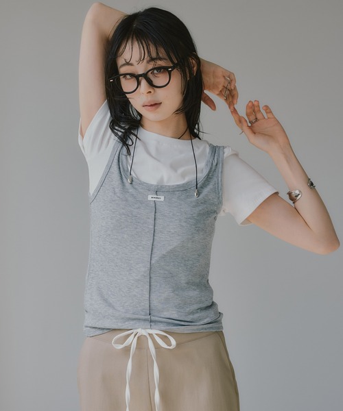 210nouve(トゥージュヌーブ)の「タンクセット レイヤード デザイン Tシャツ(Tシャツ/カットソー・レディース・パープル/イエロー/グレー/ネイビー・FREE)」の15枚目の写真