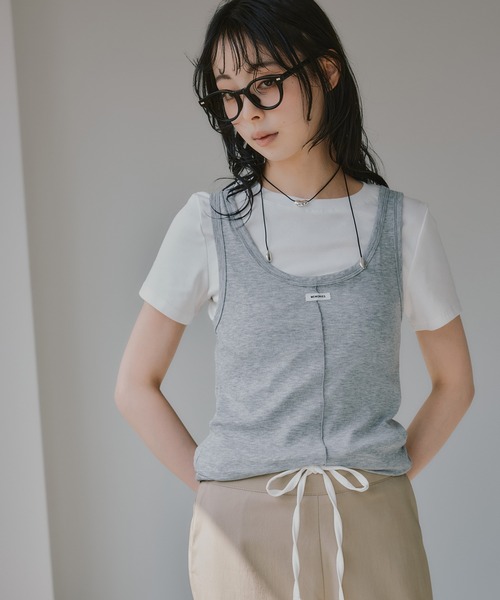 210nouve(トゥージュヌーブ)の「タンクセット レイヤード デザイン Tシャツ(Tシャツ/カットソー・レディース・パープル/イエロー/グレー/ネイビー・FREE)」の11枚目の写真