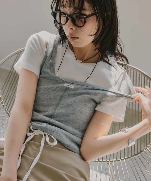 210nouve(トゥージュヌーブ)の「タンクセット レイヤード デザイン Tシャツ(Tシャツ/カットソー・レディース・パープル/イエロー/グレー/ネイビー・FREE)」の13枚目の写真