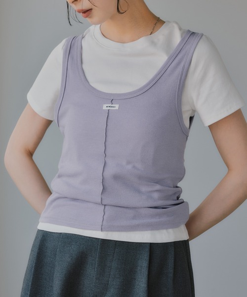 210nouve(トゥージュヌーブ)の「タンクセット レイヤード デザイン Tシャツ(Tシャツ/カットソー・レディース・パープル/イエロー/グレー/ネイビー・FREE)」の20枚目の写真