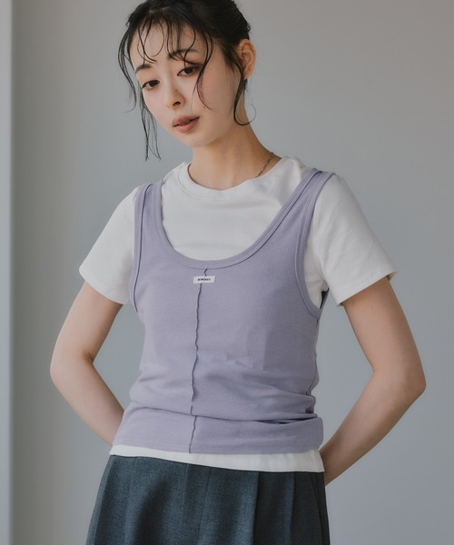 210nouve(トゥージュヌーブ)の「タンクセット レイヤード デザイン Tシャツ(Tシャツ/カットソー・レディース・パープル/イエロー/グレー/ネイビー・FREE)」の17枚目の写真