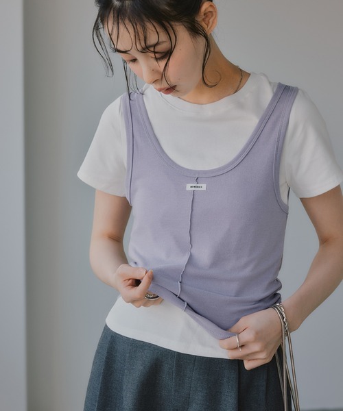 210nouve(トゥージュヌーブ)の「タンクセット レイヤード デザイン Tシャツ(Tシャツ/カットソー・レディース・パープル/イエロー/グレー/ネイビー・FREE)」の19枚目の写真