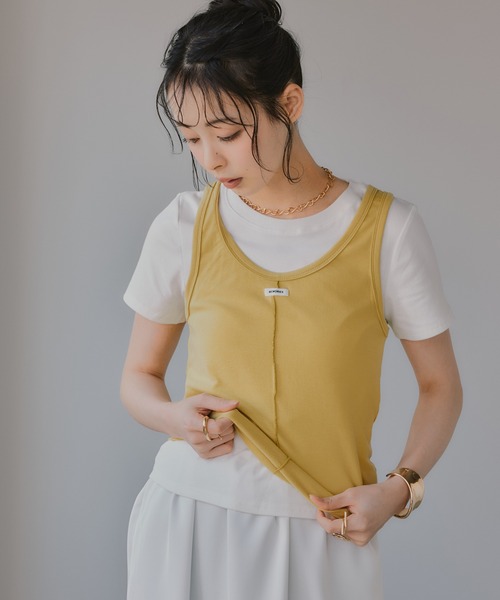 210nouve(トゥージュヌーブ)の「タンクセット レイヤード デザイン Tシャツ(Tシャツ/カットソー・レディース・パープル/イエロー/グレー/ネイビー・FREE)」の22枚目の写真